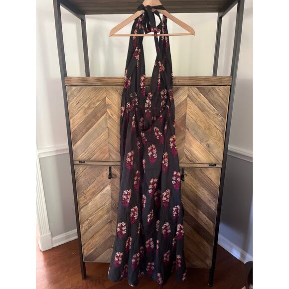 JCrew Maxi Dress XXL in Cocoa Block Print Cotton Voile Halter Neck - Picture 4 of 8